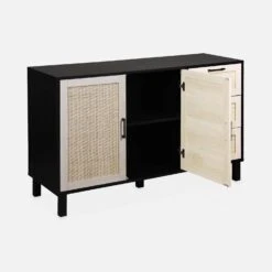 Buffet Scandinave Effet Bois Et Cannage 2 Portes 120 Cm -Mobilier de maison ibcanbuffet 02b4cb5eb7210c6da45acbdc1678defd