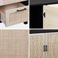 Buffet Scandinave Effet Bois Et Cannage 2 Portes 120 Cm -Mobilier de maison ibcanbuffet 0687b00446abd5e2f72b1e860d256fad