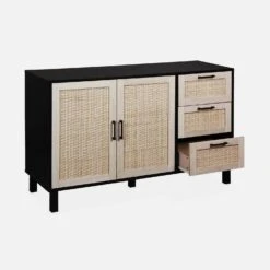 Buffet Scandinave Effet Bois Et Cannage 2 Portes 120 Cm -Mobilier de maison ibcanbuffet c31eeedc8392eac3022f1421abc26068