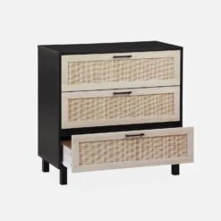 Commode Scandinave Bois Et Cannage 3 Tiroirs -Mobilier de maison ibcanchest3d 5a01ca3299e4c485820988bfe3c527a8
