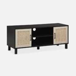 Meuble TV Scandinave Bois Et Cannage 115 Cm -Mobilier de maison ibcantvstand a83bd821d863eda80a1fe520901c0d32