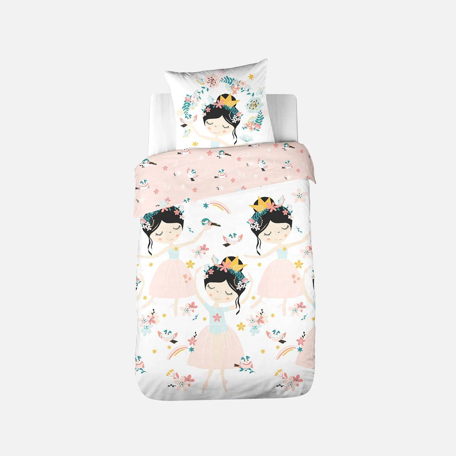 Parure De Lit Réversible 1 Place Imprimé Princesse Et Oiseaux En Polycoton 5 Parure De Lit Réversible 1 Place Imprimé Princesse Et Oiseaux En Polycoton – Image 5