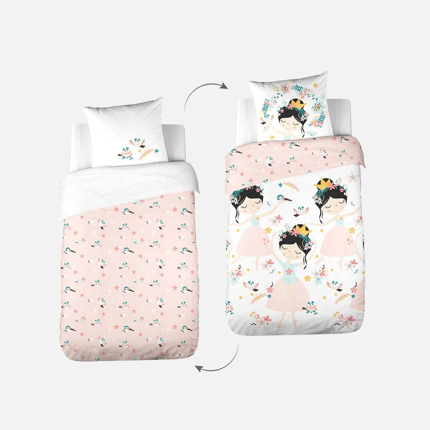Parure De Lit Réversible 1 Place Imprimé Princesse Et Oiseaux En Polycoton 6 Parure De Lit Réversible 1 Place Imprimé Princesse Et Oiseaux En Polycoton – Image 6