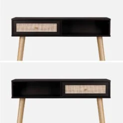 Console Scandinave Effet Bois Et Cannage Couleur : Noir -Mobilier de maison iboconsolebk a5ce733a63ff3f7823fca91edad96e56