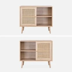 Buffet Scandinave Effet Bois Et Cannage 1 Porte 80 Cm Couleur : Naturel -Mobilier de maison ibosideboardm 666b461b0e0cb255e471a39bb5a33e65