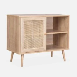Buffet Scandinave Effet Bois Et Cannage 1 Porte 80 Cm Couleur : Naturel -Mobilier de maison ibosideboardm eb0a75199112271ef5b6e70f2b7d368a