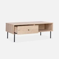 Table Basse Décor Bois Rainuré -Mobilier de maison ibragcoftable b7a577ede99e20201c4a00cd82a54cfd