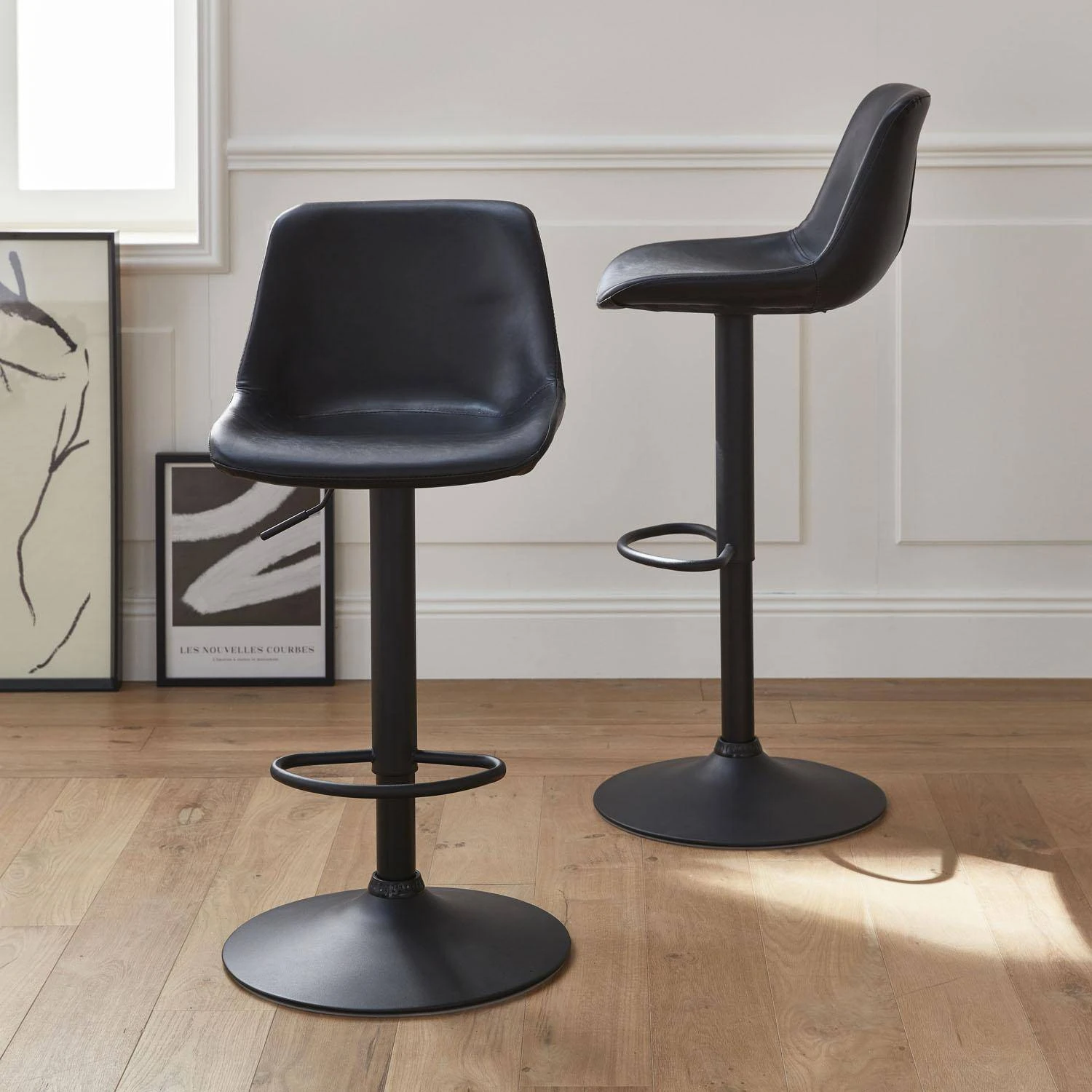 Tabouret Bar Réglable 60,5/81,5cm Simili Cuir (lot De 2) Couleur : Noir 2 Tabouret Bar Réglable 60,5/81,5cm Simili Cuir (lot De 2) Couleur : Noir – Image 2
