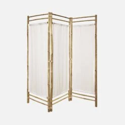 Paravent Pliable Bambou Et Toile Blanche -Mobilier de maison ibscre135natwh 4d43cf563ca5a057e5083bd5a608d0de