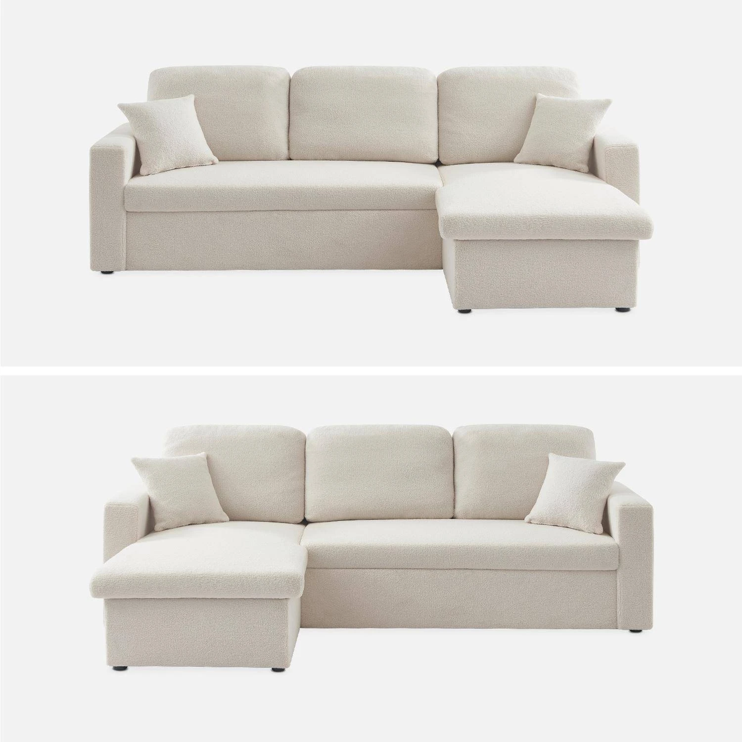 Canapé Convertible 3 Places Bouclettes Blanches 5 Canapé Convertible 3 Places Bouclettes Blanches – Image 5