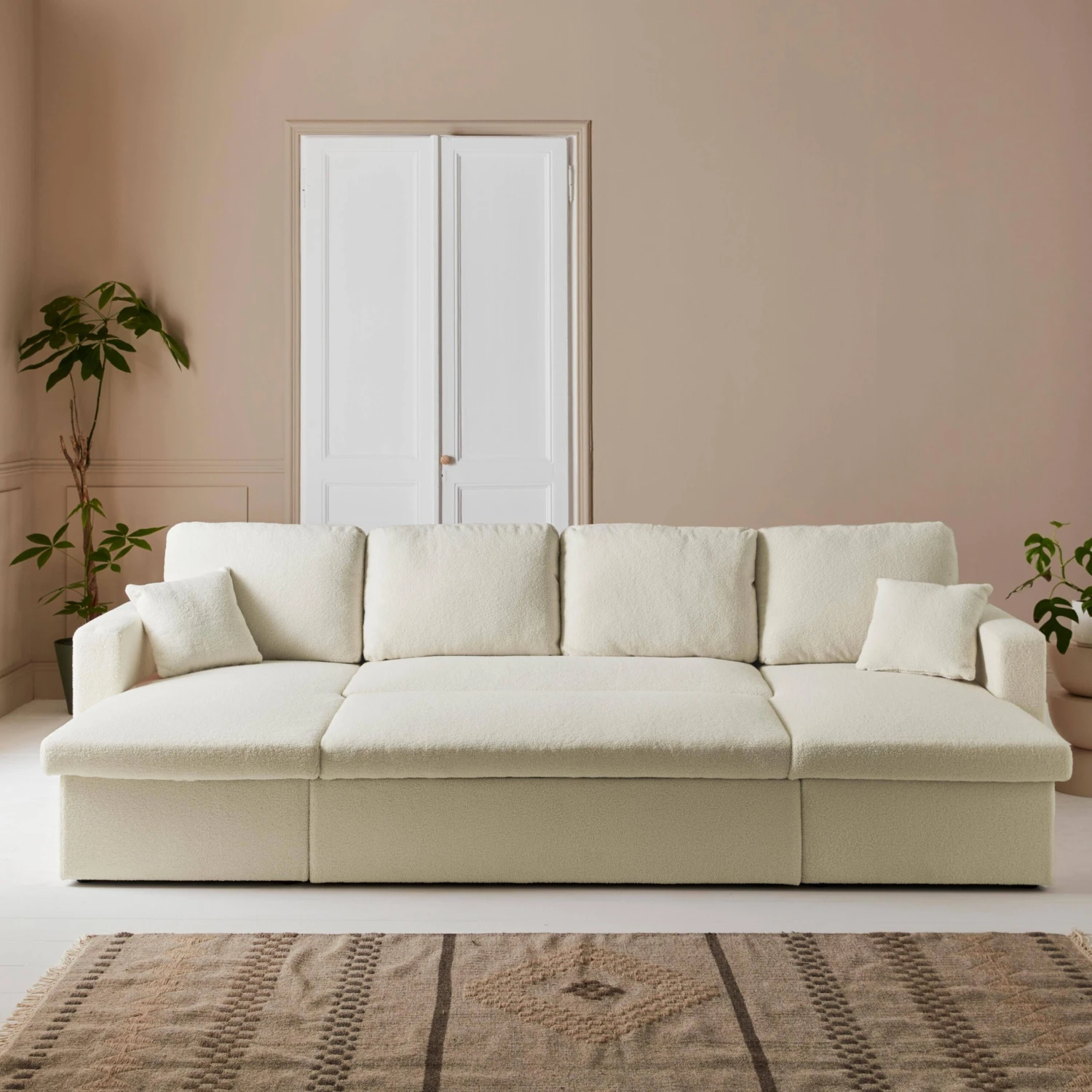 Canapé Panoramique Convertible 4 Places Tissu Bouclette 2 Canapé Panoramique Convertible 4 Places Tissu Bouclette – Image 2