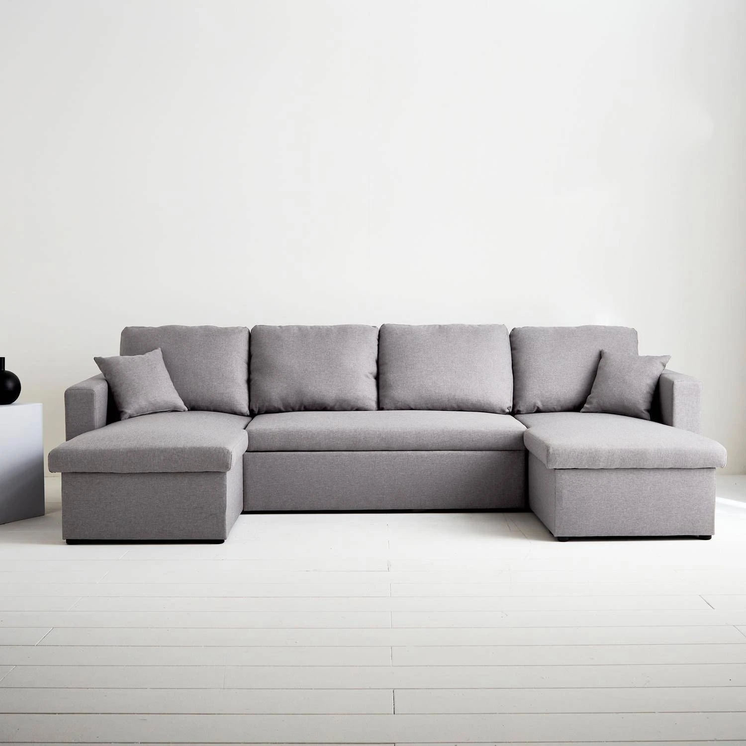 Canapé Panoramique Convertible 4 Places Tissu Couleur : Gris Clair 1 Canapé Panoramique Convertible 4 Places Tissu Couleur : Gris Clair