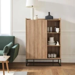 Vaisselier Métal Et Effet Bois 1 Porte