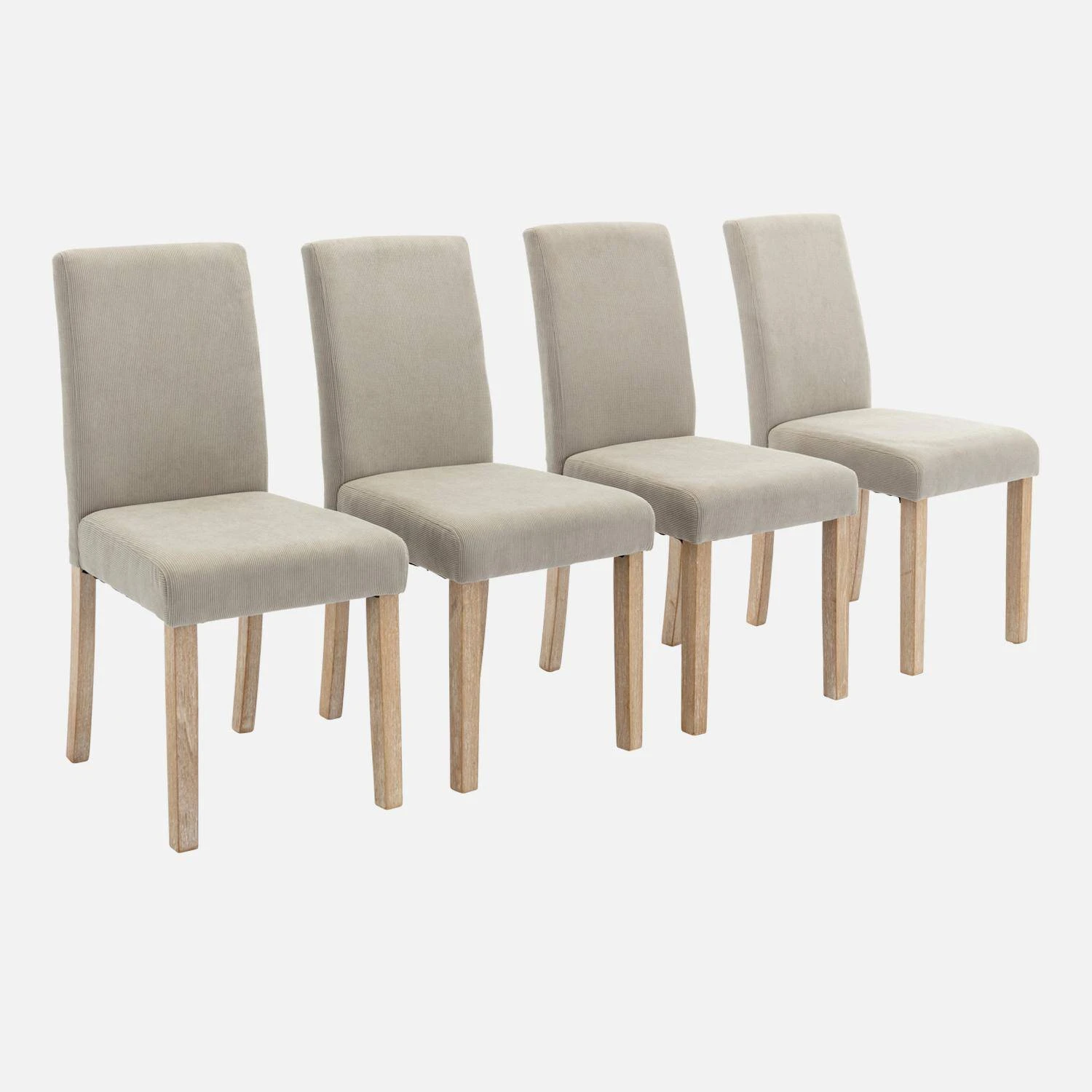 Chaise Velours Côtelé Et Pieds Bois Cérusé (lot De 4) 1 Chaise Velours Côtelé Et Pieds Bois Cérusé (lot De 4)
