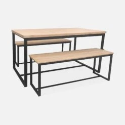 Table Et 2 Bancs Encastrables Acier Et Effet Bois 4 Places Couleur : Noir -Mobilier de maison ids140r4 579118ba6beb87981bb264665ae67bd2