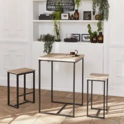 Set Table Haute Avec 2 Tabourets De Bar Couleur : Noir