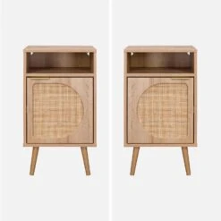 Lot De 2 Tables De Chevet Décor Bois, Cannage Arrondi -Mobilier de maison ievabedsidex2 49a3ecb180063e932884d8722a8d739f