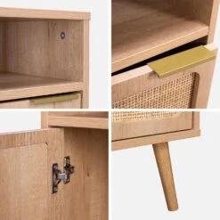 Lot De 2 Tables De Chevet Décor Bois, Cannage Arrondi -Mobilier de maison ievabedsidex2 a1842cc1376113bc1b9c39230b4899ca