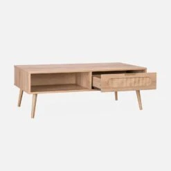 Table Basse Scandinave En Cannage Arrondi, 1 Tiroir -Mobilier de maison ievacoftable 8b06cc2423fa00d4b774642e2900a8df