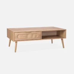 Table Basse Scandinave En Cannage Arrondi, 1 Tiroir