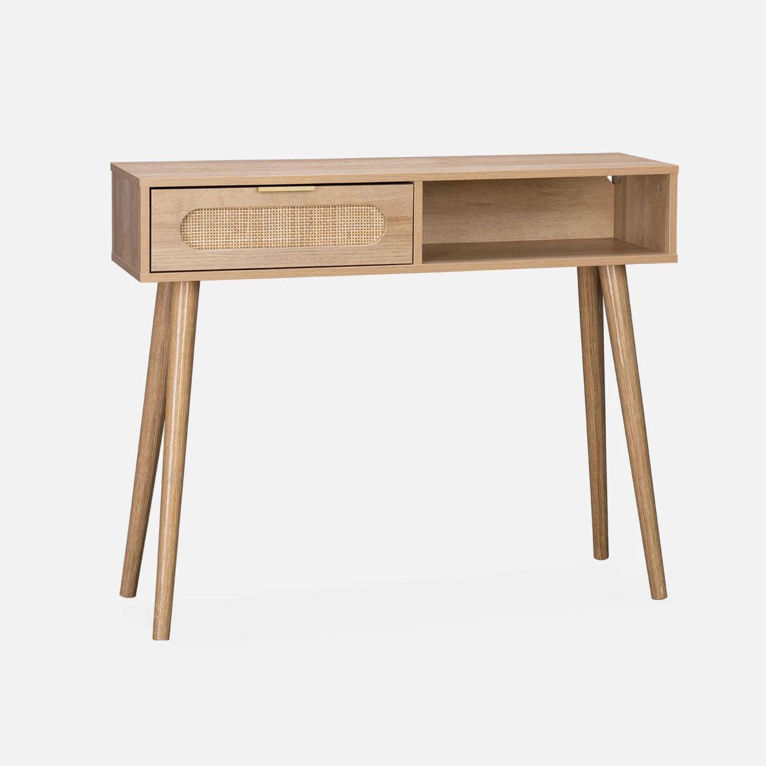 Console Scandinave Décor Bois Et Cannage Arrondi 1 Console Scandinave Décor Bois Et Cannage Arrondi