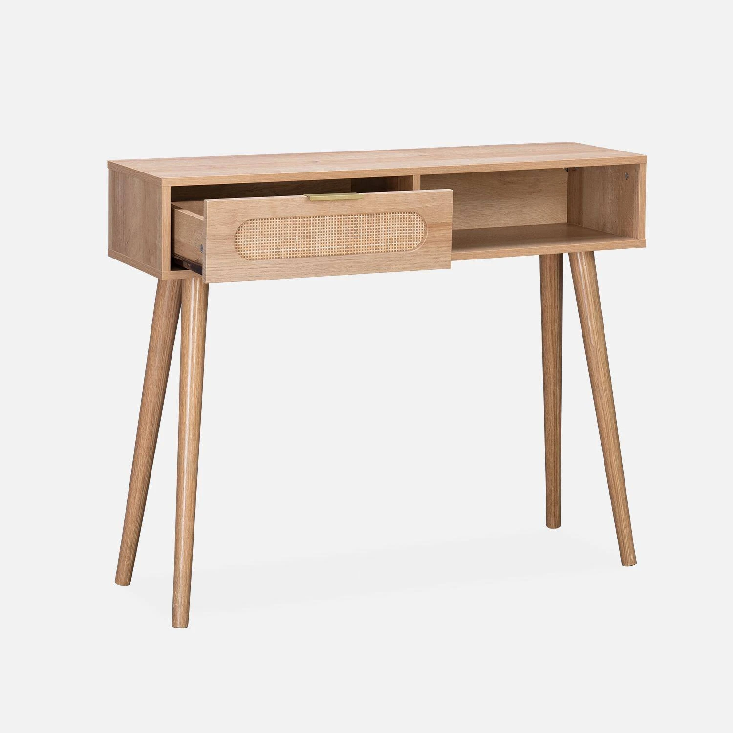 Console Scandinave Décor Bois Et Cannage Arrondi 4 Console Scandinave Décor Bois Et Cannage Arrondi – Image 4