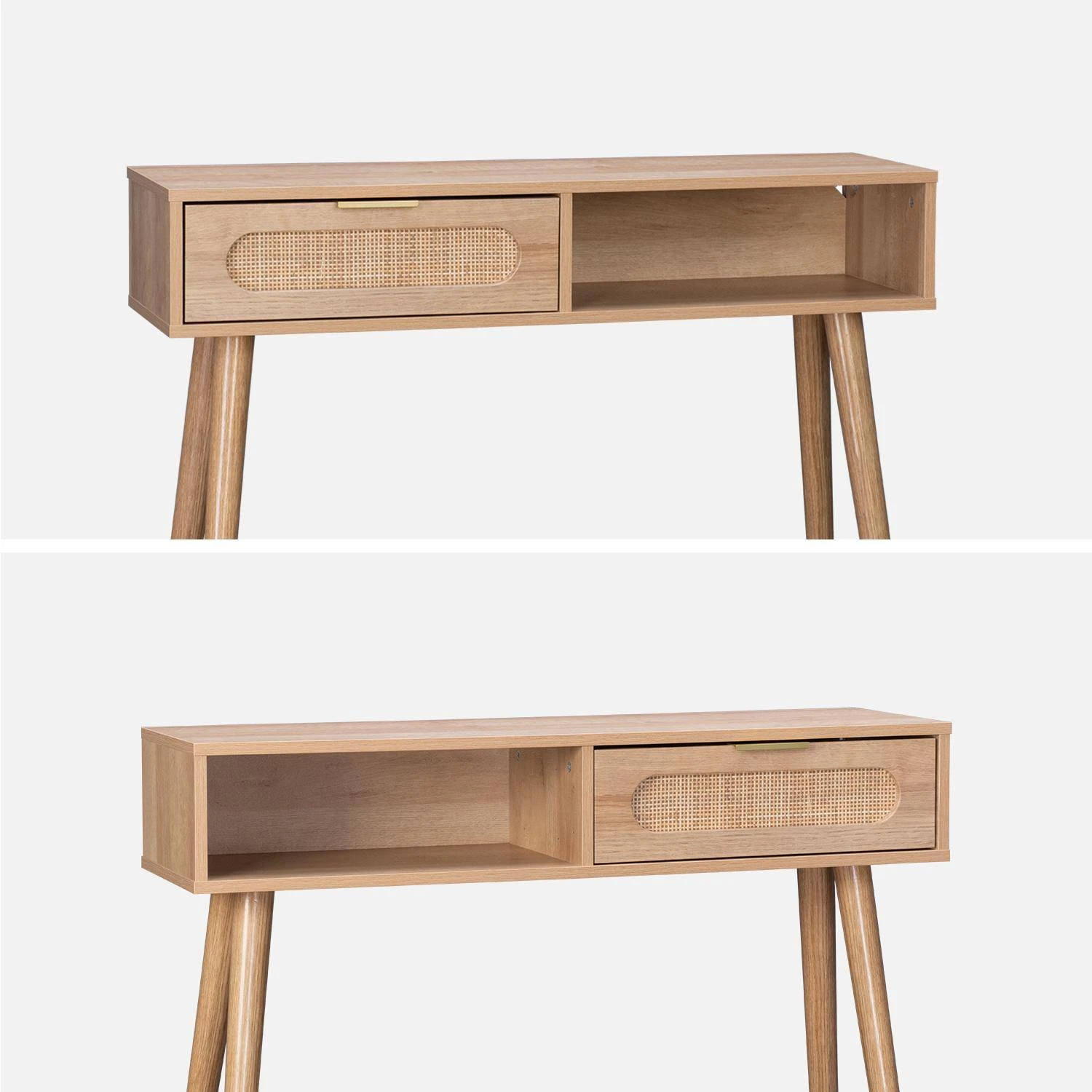 Console Scandinave Décor Bois Et Cannage Arrondi 3 Console Scandinave Décor Bois Et Cannage Arrondi – Image 3