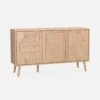 Buffet Scandinave Décor Bois Et Cannage Arrondis 3 Portes 120 Cm