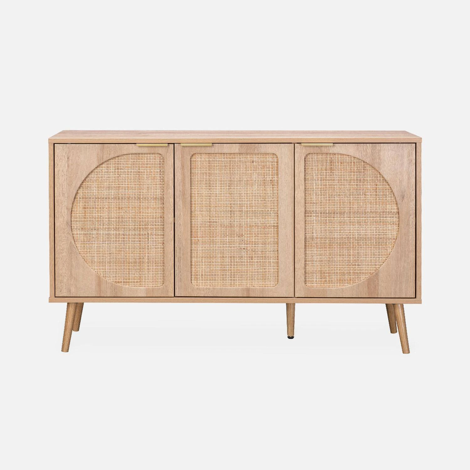 Buffet Scandinave Décor Bois Et Cannage Arrondis 3 Portes 120 Cm 2 Buffet Scandinave Décor Bois Et Cannage Arrondis 3 Portes 120 Cm – Image 2
