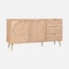 Buffet De Rangement Décor Bois Et Cannage Arrondi 2 Portes, 3 Tiroirs 150 Cm