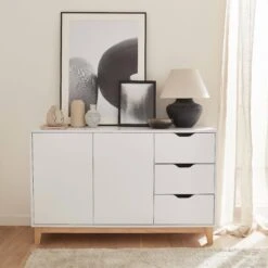 Buffet Effet Bois Pieds Bois 2 Portes 120 Cm