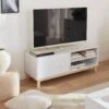 Meuble TV Effet Bois Pieds Bois 1 Tiroir 120 Cm