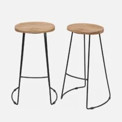 Tabouret De Bar Bois De Manguier Et Acier, Repose Pieds, 75cm (lot De 2) Couleur : Naturel -Mobilier de maison ijabst75x2oak c5963da7fddf578a79416faca8d3434f