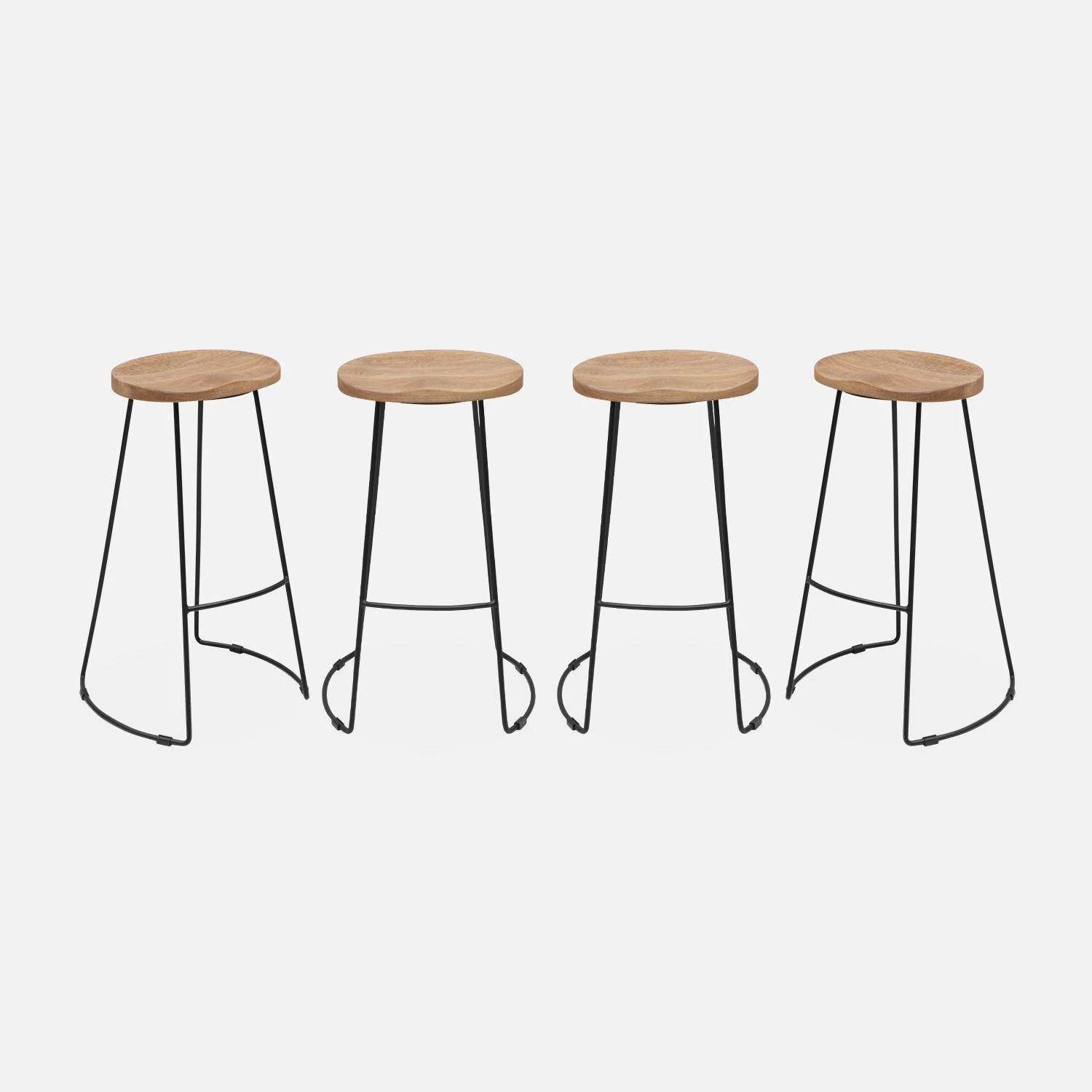 Tabouret De Bar Bois De Manguier Et Acier, Repose Pieds, 75cm (lot De 4) Couleur : Naturel 3 Tabouret De Bar Bois De Manguier Et Acier, Repose Pieds, 75cm (lot De 4) Couleur : Naturel â Image 3