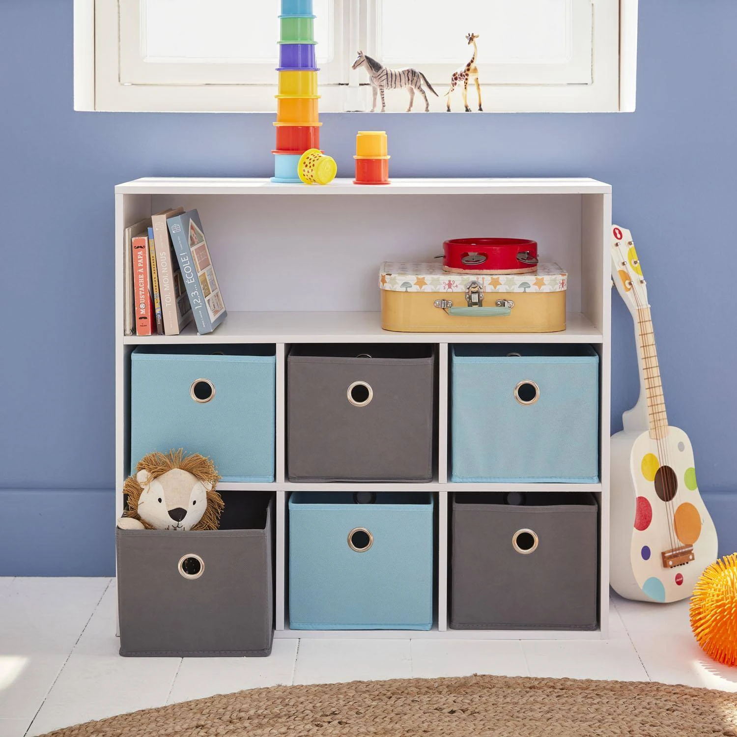 Meuble Rangement Enfant 6 Paniers Couleur : Bleu 2 Meuble Rangement Enfant 6 Paniers Couleur : Bleu – Image 2