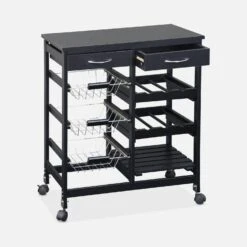 Desserte Cuisine Effet Bois à Roulettes 65 X 35 Cm Couleur : Noir -Mobilier de maison iktdoublebk 0fb828637c1fad0b11885775a01a7fc3