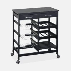 Desserte Cuisine Effet Bois à Roulettes 65 X 35 Cm Couleur : Noir -Mobilier de maison iktdoublebk 105cb3dde2d63b0fa41d31f47c8f79af