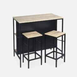 Table Haute Décor Bois Et Métal 2 étagères, 2 Tabourets -Mobilier de maison ilfbds100r2bn ae94553b4b33c01ab2b52541bd4990a0