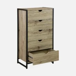 Commode Industrielle Effet Bois Et Métal 5 Tiroirs -Mobilier de maison ilfchest5dbn 39b8d939a6864e49833801213bf6d43f