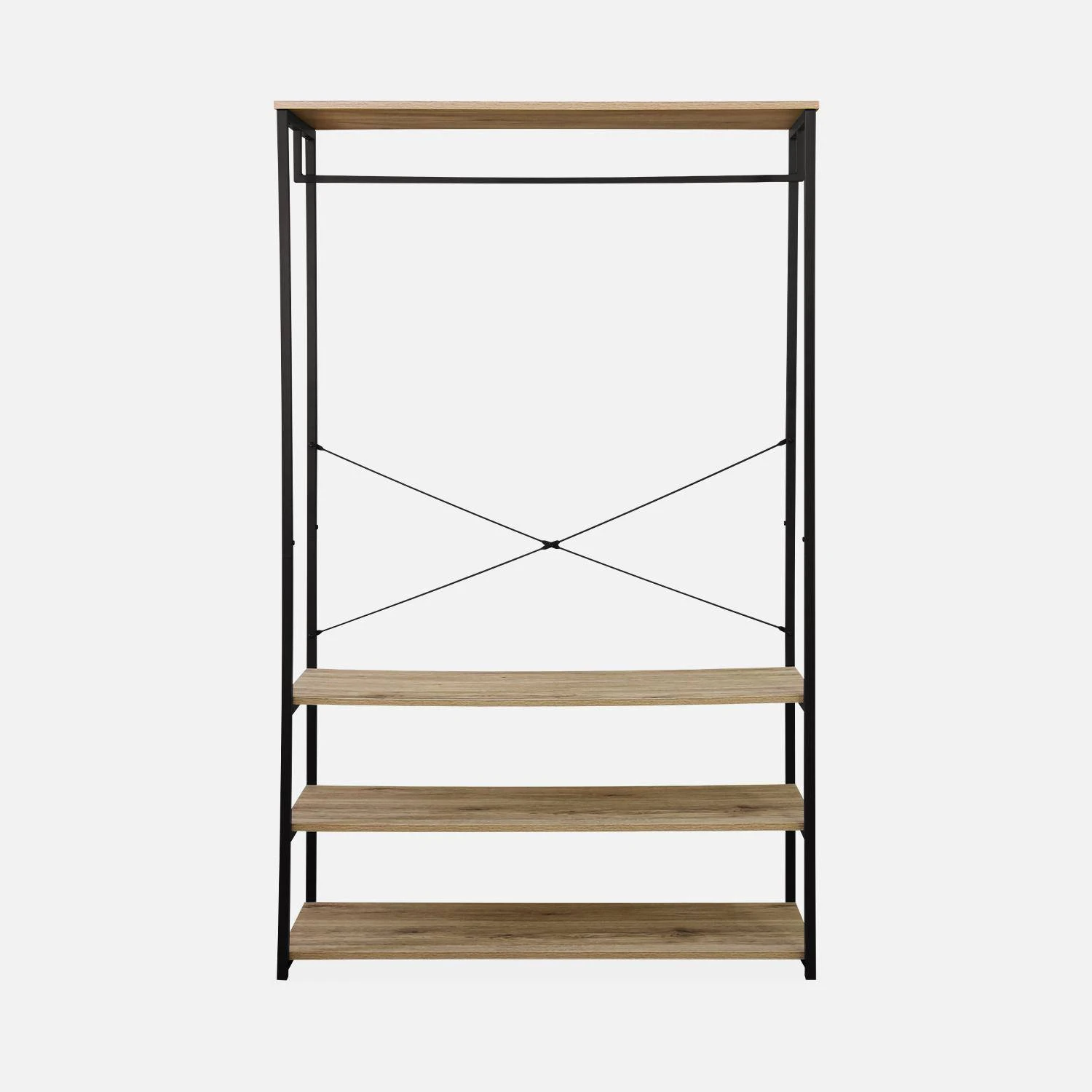 Meuble D'entrée Métal Et Décor Bois, 3 Niveaux, Barre De Penderie 4 Meuble D'entrée Métal Et Décor Bois, 3 Niveaux, Barre De Penderie – Image 4