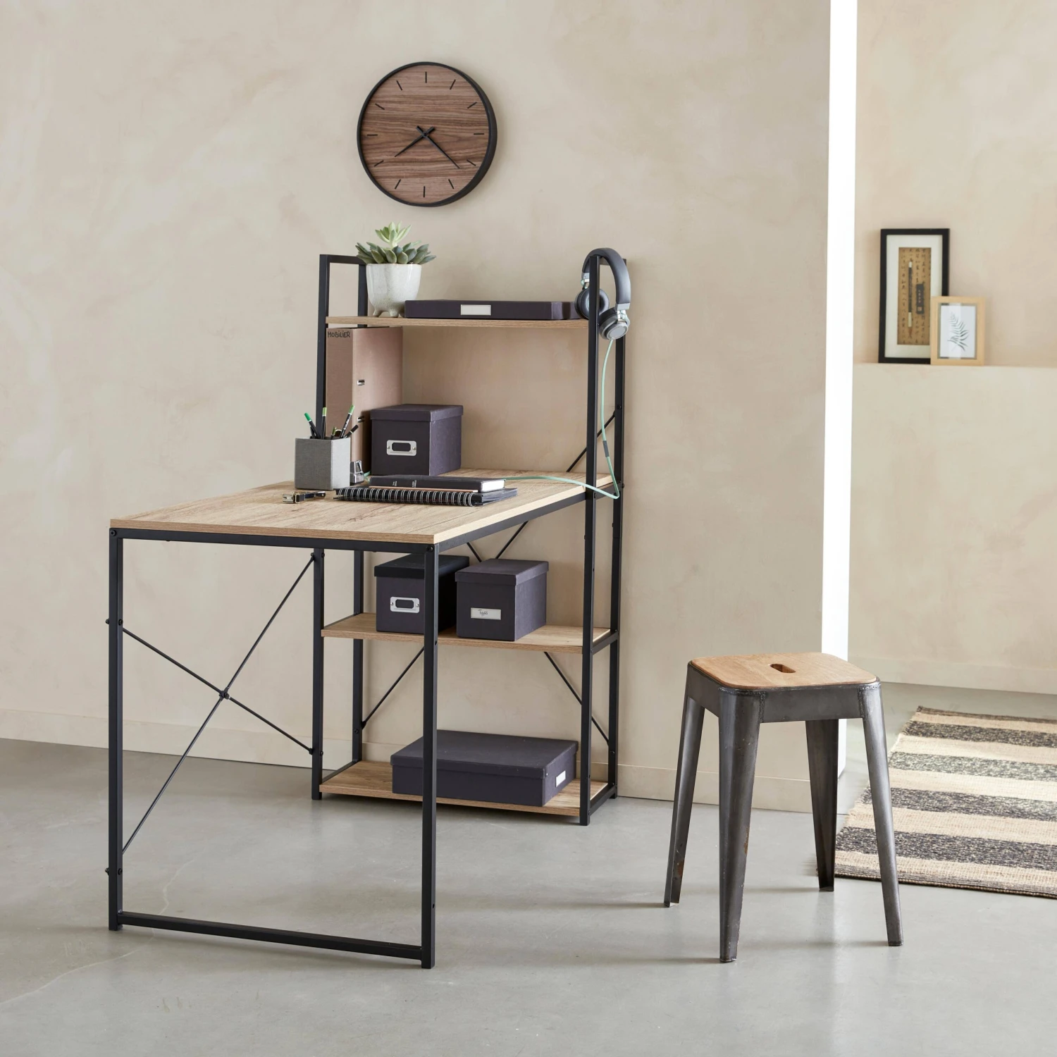 Bureau Bibliothèque Effet Bois Avec étagères 3 Bureau Bibliothèque Effet Bois Avec étagères – Image 3