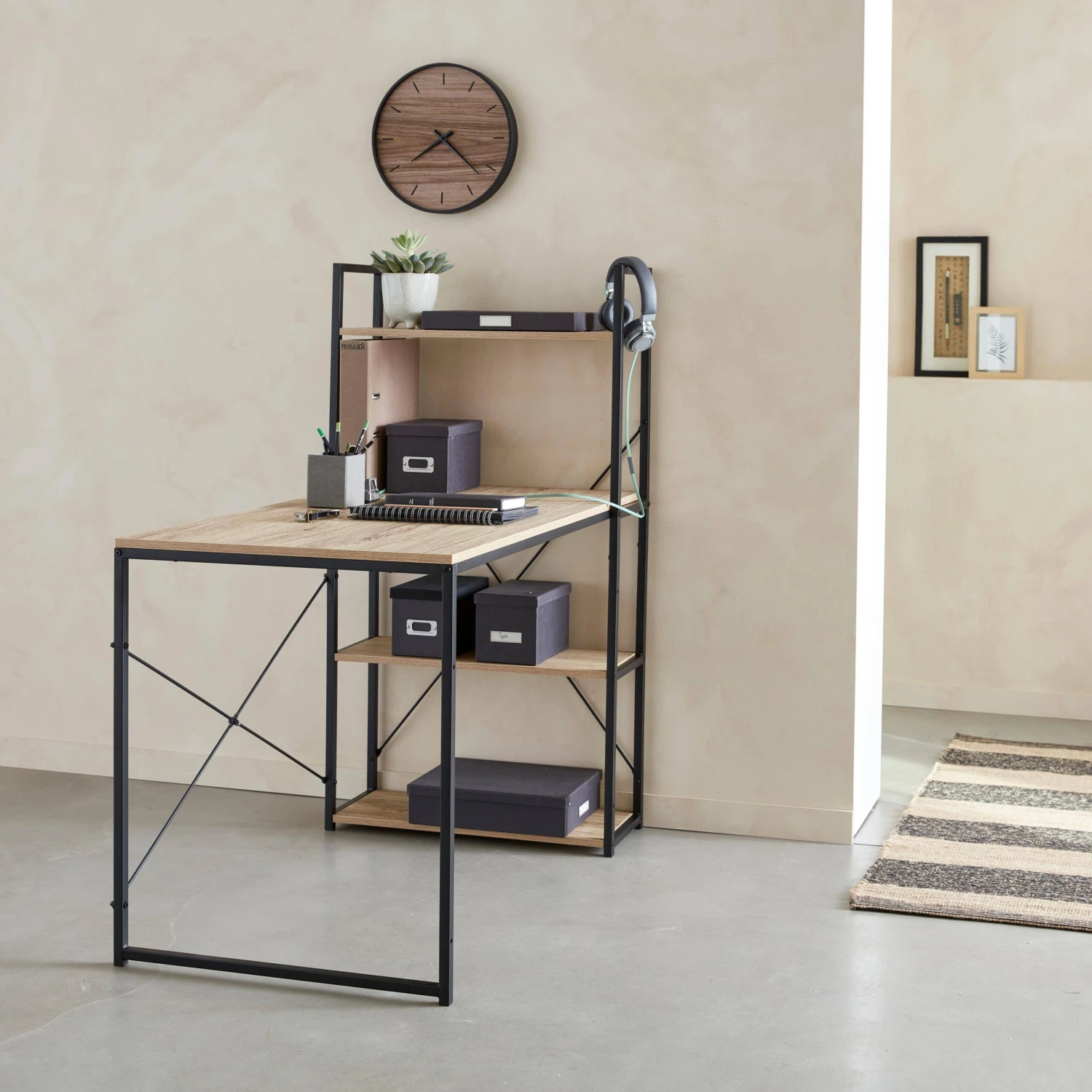 Bureau Bibliothèque Effet Bois Avec étagères 4 Bureau Bibliothèque Effet Bois Avec étagères – Image 4