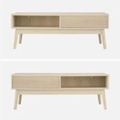 Table Basse Scandinave Décor Bois Rainuré 2 Niches, 1 Tiroir Couleur : Naturel -Mobilier de maison ilincoftable 1041464391c4fc111e929440f1ca4b73
