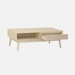 Table Basse Scandinave Décor Bois Rainuré 2 Niches, 1 Tiroir Couleur : Naturel -Mobilier de maison ilincoftable 5f96ef8f0bbcbf898379eb23be7110d1