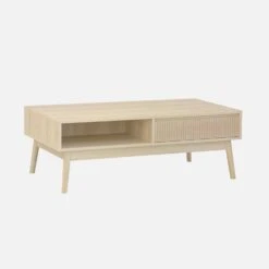 Table Basse Scandinave Décor Bois Rainuré 2 Niches, 1 Tiroir Couleur : Naturel -Mobilier de maison ilincoftable e562670a49a95aaf6d4c133f194f662d