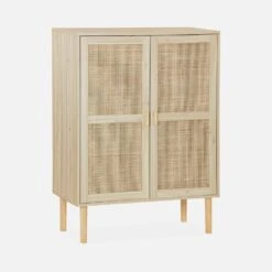 Buffet Cannage Et Effet Bois 2 Portes 80 Cm -Mobilier de maison inatcabinet f487394cfe5087374c93863840e228c1