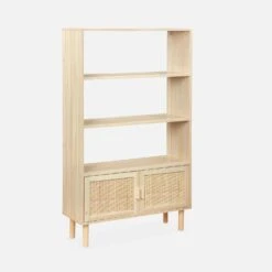 Etagère Bibliothèque Cannage Et Effet Bois 3 Niveaux 2 Portes -Mobilier de maison inatstorshelf 8444bd31cf363f18426406ca088daa4e