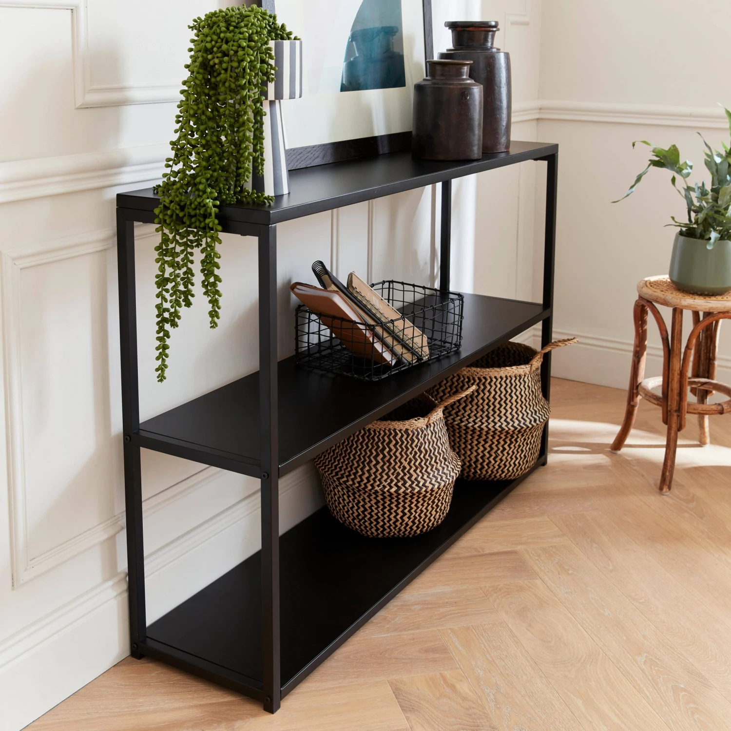 Etagère Bibliothèque Industrielle Basse Métal Noir 3 Niveaux 2 Etagère Bibliothèque Industrielle Basse Métal Noir 3 Niveaux – Image 2