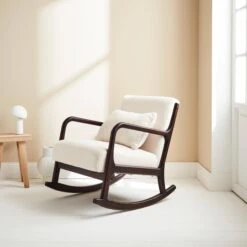 Rocking Chair Scandinave Bouclettes Et Bois D'hévéa Teinté Wengé