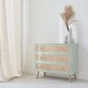 Commode Effet Bois Et Cannage 3 Tiroirs Couleur : Vert Céladon
